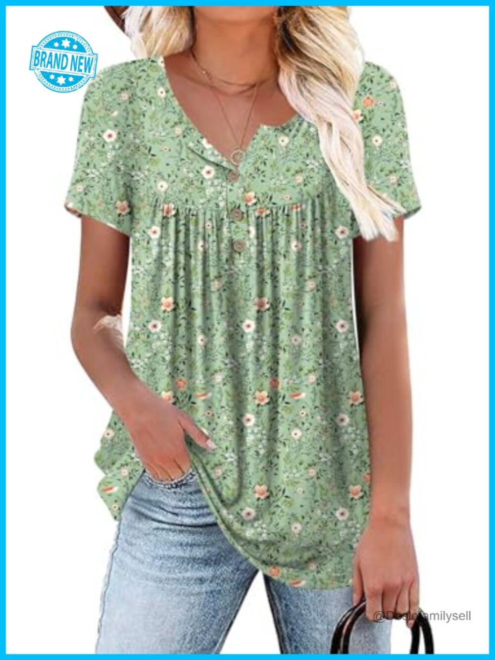Womens Summer Tunic Top Short Sleeve Henley Blouse